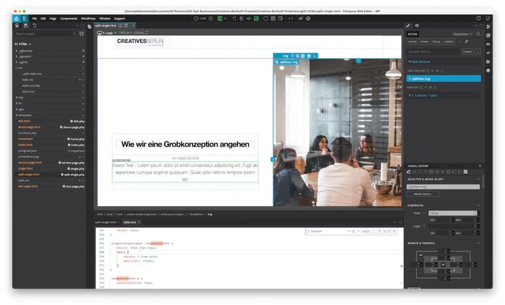 WordPress web editor Pinegrow